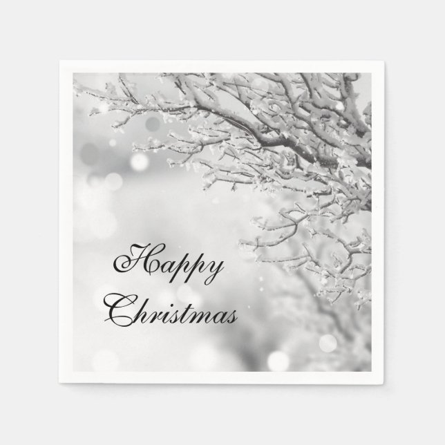Silver Sparkle Winter "Happy Christmas" Serviette (Vorderseite)
