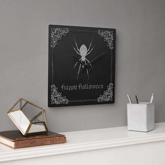 Silver Spider Halloween Quadratische Wanduhr (Büro)