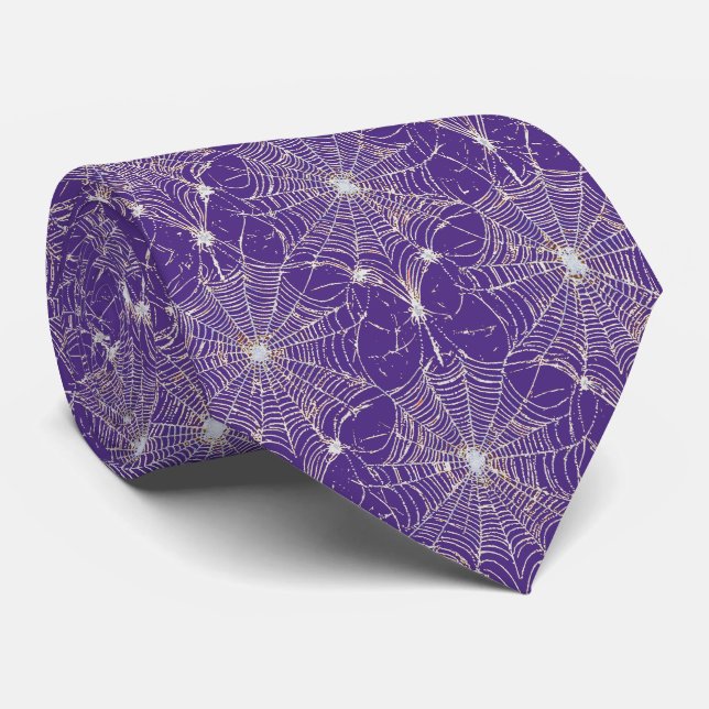 Silver Spiderweb Lace auf Lila Krawatte (Gerollt)