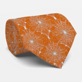 Silver Spiderweb Lace on Orange Krawatte