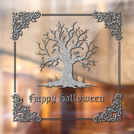 Silver Spooky Tree Halloween Fensteraufkleber