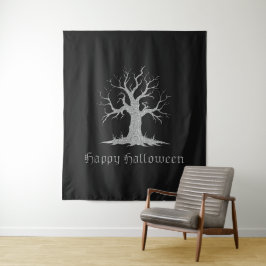Silver Spooky Tree Halloween Foto Hintergrund Wandteppich