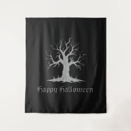 Silver Spooky Tree Halloween Foto Hintergrund Wandteppich