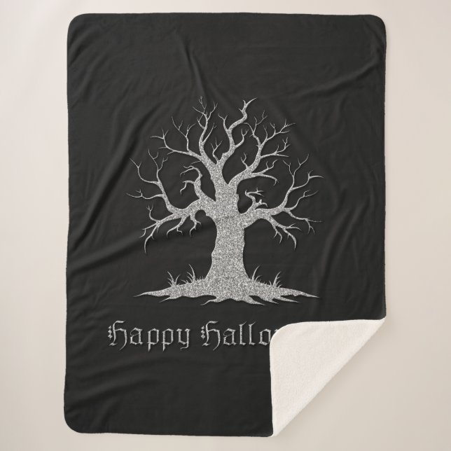 Silver Spooky Tree Halloween Sherpadecke (Vorderseite)