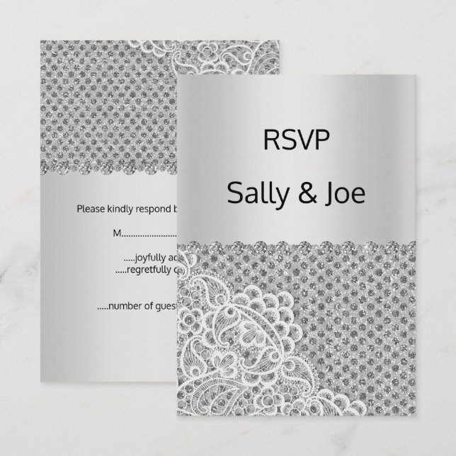 Silver Spot Lace Diamond Wedding Response Einladung (Vorne/Hinten)