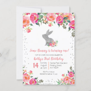 Silver Spring Bunny Birthday Floral Einladung