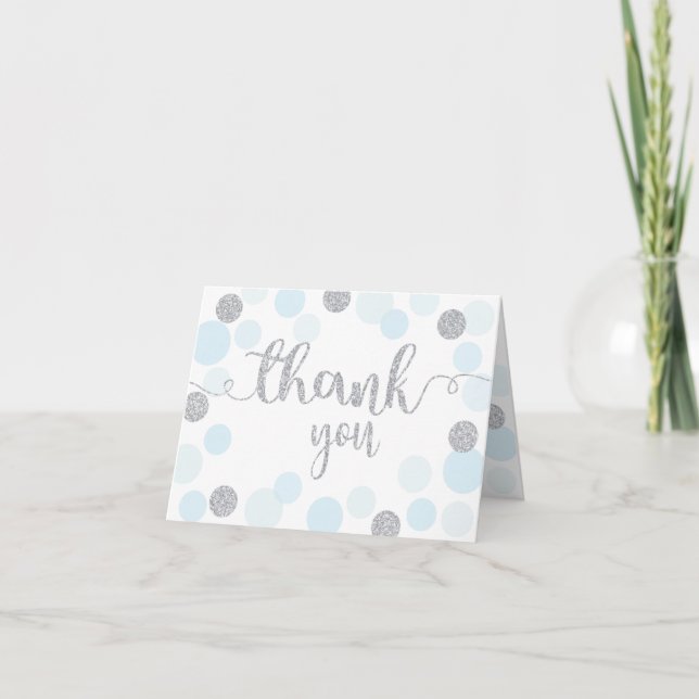 Silver Sprinkles Scatter Blue Dots Vielen Dank Dankeskarte (Vorderseite)