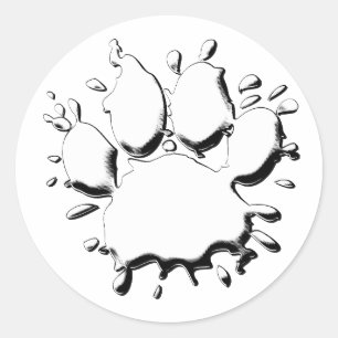 Silver Spritzer Dog Paw Zeichnend Runder Aufkleber