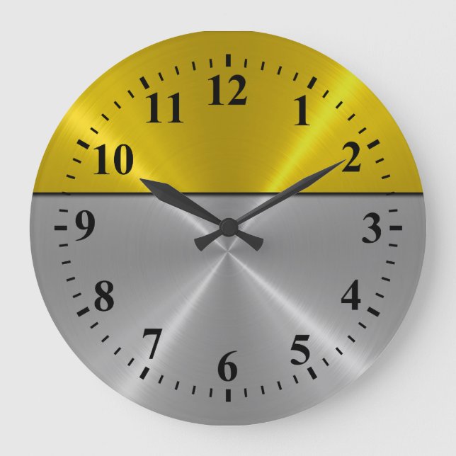 Silver Stainless Steel Metal Look Deko 6 Große Wanduhr (Vorderseite)