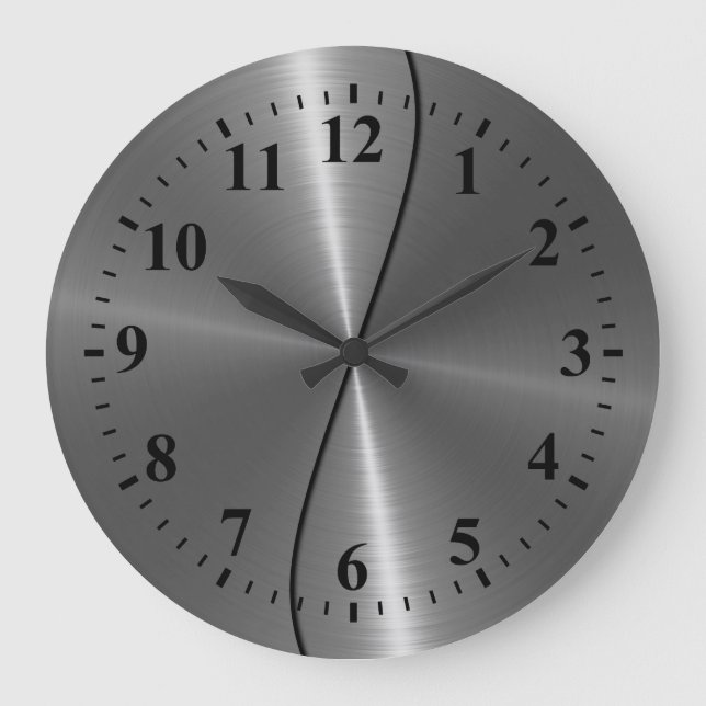 Silver Stainless Steel Metal Look Große Wanduhr (Vorderseite)
