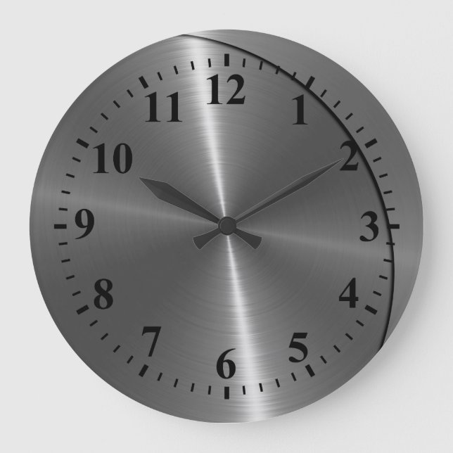 Silver Stainless Steel Metal Look Große Wanduhr (Vorderseite)