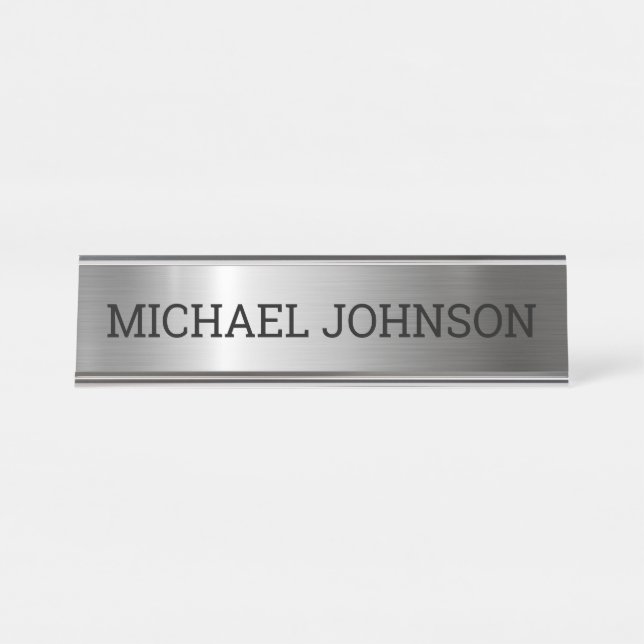 Silver Stainless Steel Metal Schreibtischnamensplakette (Vorderseite )