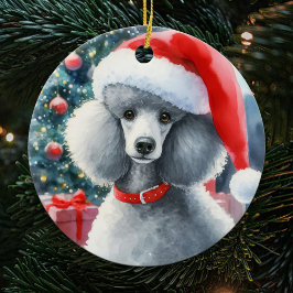 Silver Standard Poodle Watercolor Weihnachten Keramik Ornament