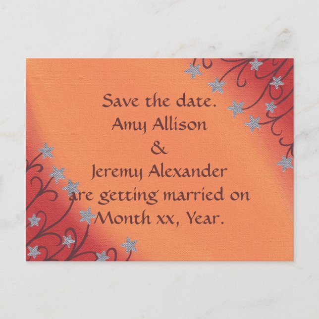 Silver Star Floral Red Orange Rett Date Postcard Ankündigungspostkarte (Vorderseite)