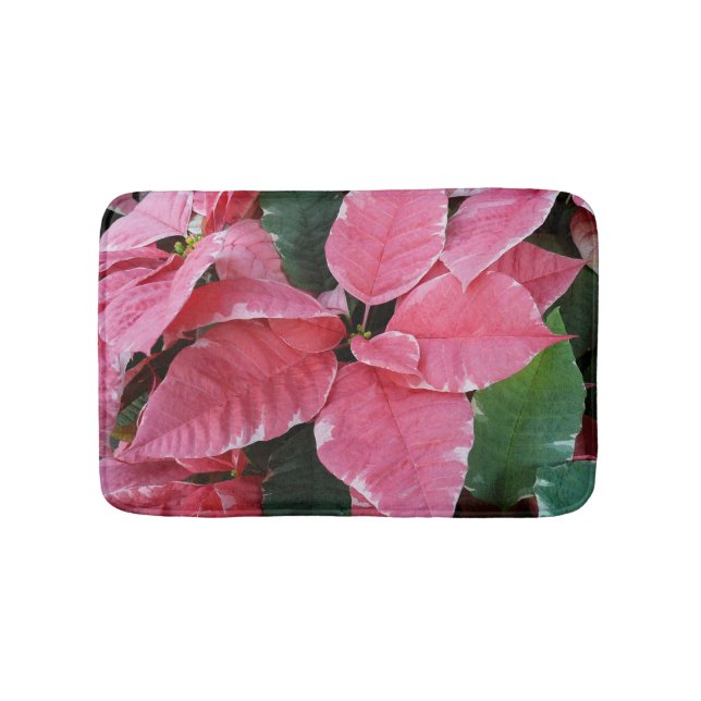 Silver Star Marble Poinsettias Pink Holiday Floral Badematte (Vorderseite)