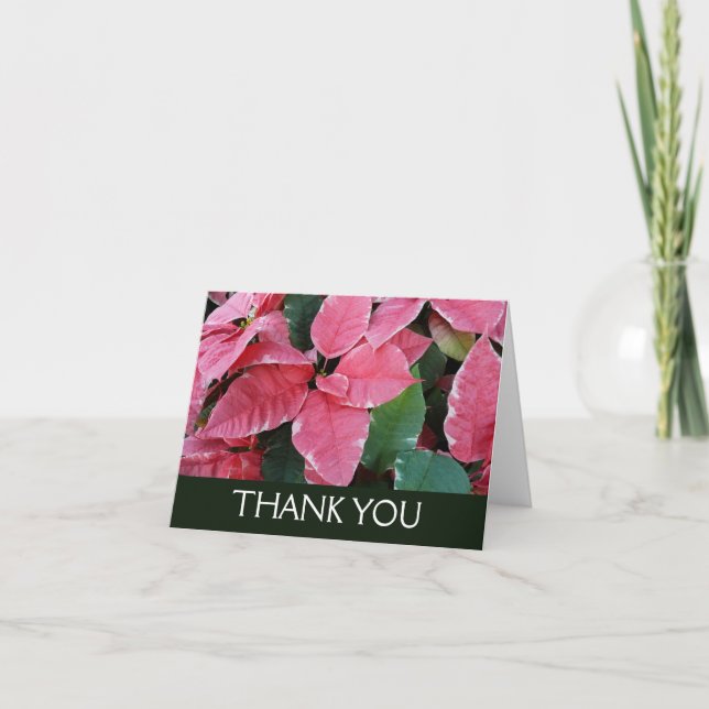Silver Star Marble Poinsettias Pink Holiday Floral Dankeskarte (Vorderseite)
