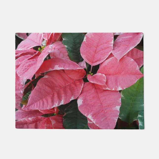 Silver Star Marble Poinsettias Pink Holiday Floral Fußmatte (Vorderseite)