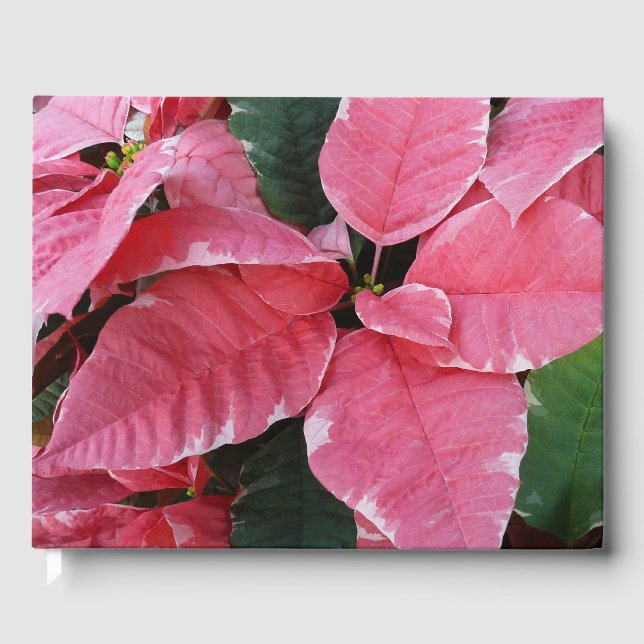 Silver Star Marble Poinsettias Pink Holiday Floral Gästebuch (Vorderseite)