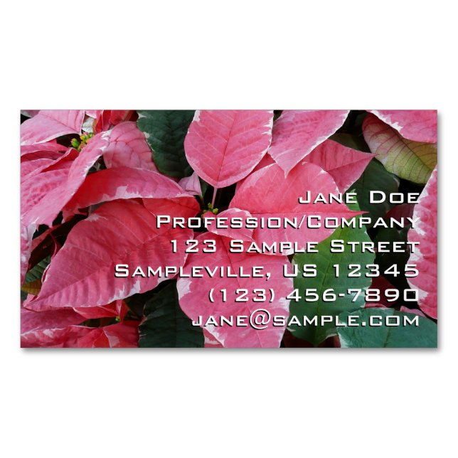 Silver Star Marble Poinsettias Pink Holiday Floral Magnetische Visitenkarte (Vorderseite)