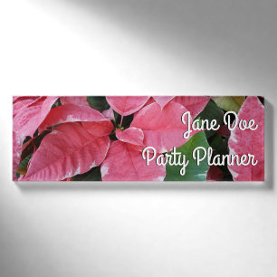 Silver Star Marble Poinsettias Pink Holiday Floral Namenschild