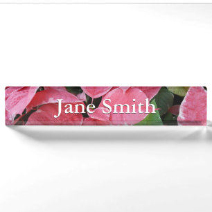 Silver Star Marble Poinsettias Pink Holiday Floral Namensplakette
