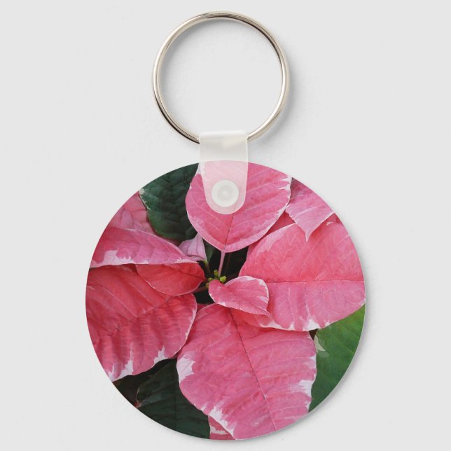 Silver Star Marble Poinsettias Pink Holiday Floral Schlüsselanhänger (Vorderseite)