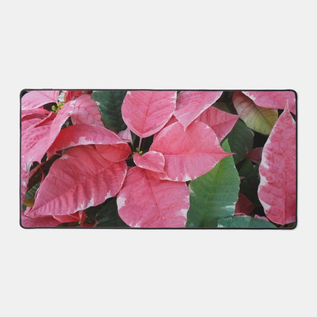 Silver Star Marble Poinsettias Pink Holiday Floral Schreibtischunterlage (Vorderseite)