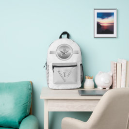 Silver Star mit Grau auf Weiß Personalisiert Bedruckter Rucksack