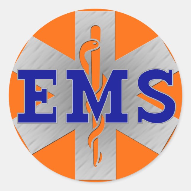 Silver Star of Life mit Blue EMS Runder Aufkleber (Vorderseite)
