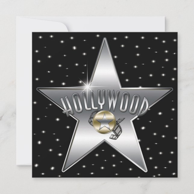 Silver Star Old Retro Hollywood Sparkle Einladung (Vorderseite)