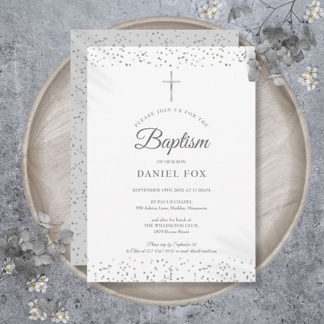 Silver Stardust Taufe Christening Einladung (Silver Stardust Baptism Christening Invitation)