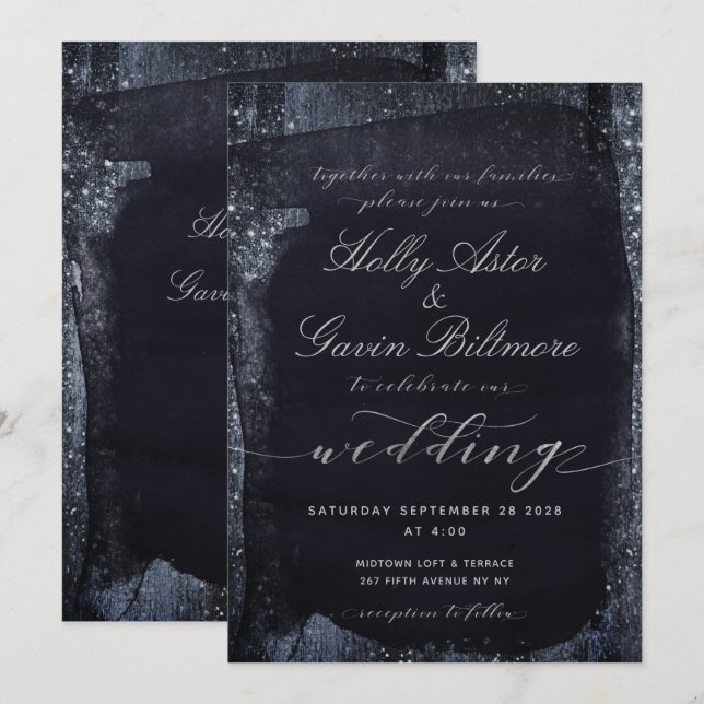 Silver Starry Mariage de nuit 2 Invitation Suite (Devant / Derrière)