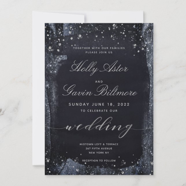 Silver Starry Night Wedding Invitation Suite Einladung (Vorderseite)