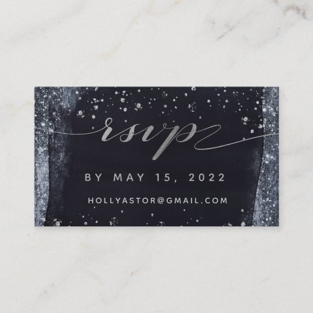 Silver Starry Night Wedding Online RSVP Card Visitenkarte (Vorderseite)