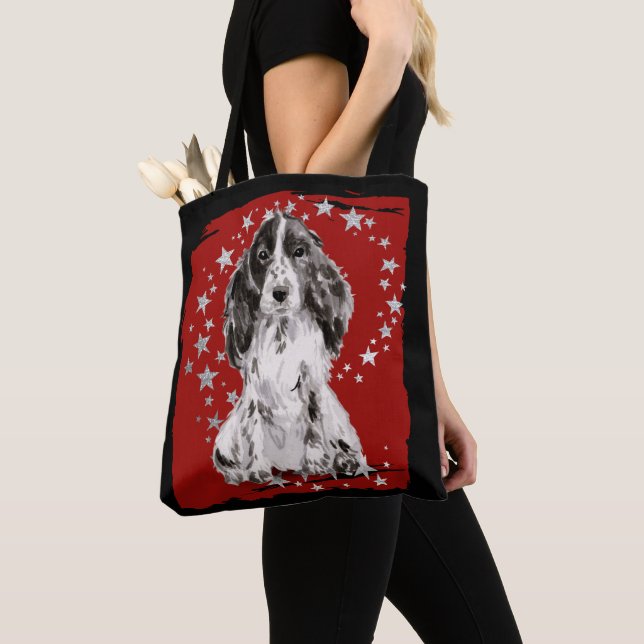Silver Stars auf Red Cocker Spaniel Tasche (Von Nahem)