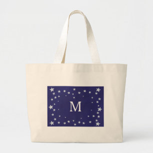 Silver Stars auf Royal Navy Blue Monogram Tragetas Jumbo Stoffbeutel