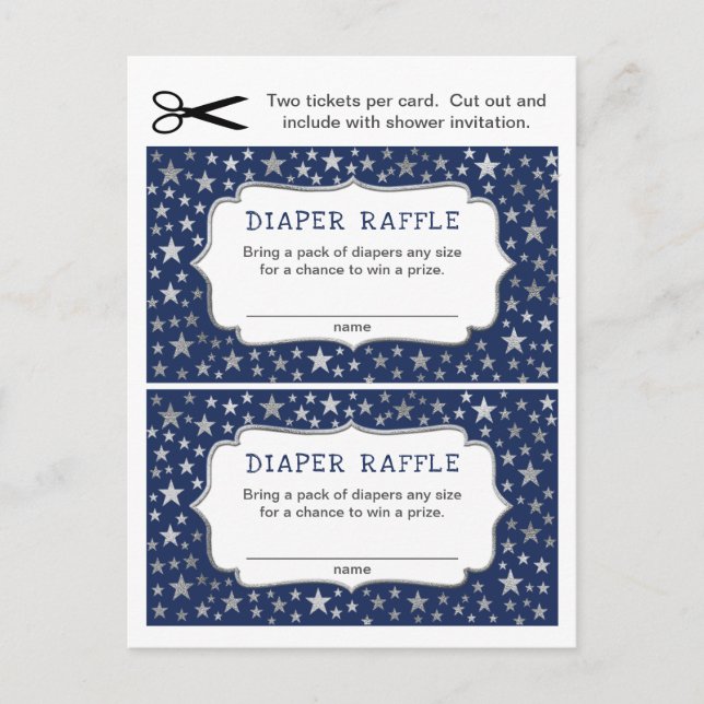 Silver Stars Boy Diaper Raffles Tickets Einladungspostkarte (Vorderseite)
