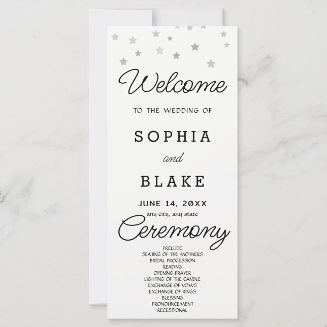 Silver Stars Celestie Off White Wedding Program (Vorderseite)