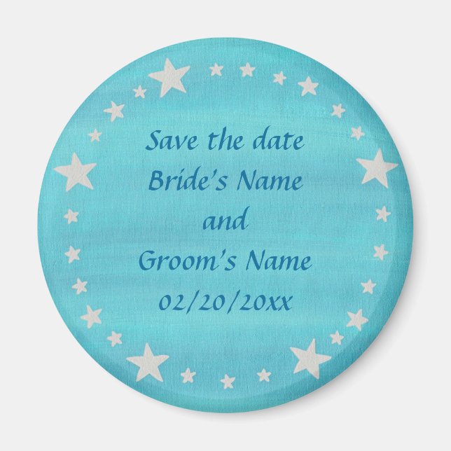 Silver Stars Circle on blue, Save the date magnet (Vorne)