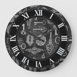 Silver Steampunk Keys and Key Holding Wall Clock Große Wanduhr