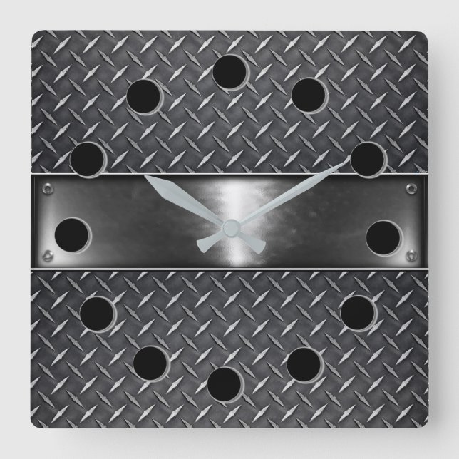 Silver Steel Square Wall Clock Quadratische Wanduhr (Vorderseite)