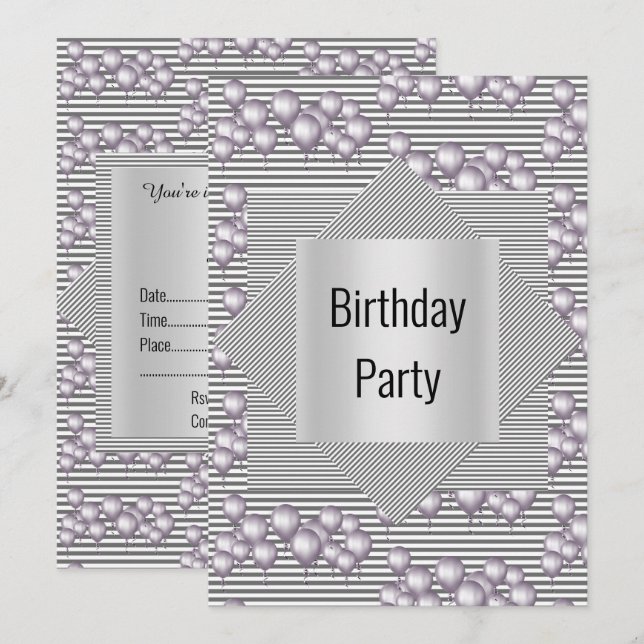 SILVER STRIPE Ballon All Occassion PARTY Einladung (Vorne/Hinten)