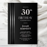Silver Striped Black Grey 30th Birthday Party Einladung<br><div class="desc">Invite your friends and loved ones to your birthday celebration with this modern silver striped black and grey 30th birthday party invitation. The customizable text area in this invitation template allows you to include all the necessary details for your special birthday celebration, including the date, time, venue, and RSVP information....</div>