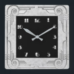 Silver Style Art Deco Square Wall Uhr<br><div class="desc">Ursprünglich hatte ich dieses Art-Déco-Design für etwas Anderes gemacht,  aber ich denke auch,  dass es eine großartige Uhr macht. Diese Uhr hat eine silberne Umgebung mit einem schwarzen Quadrat für die Uhrennumerals. Das macht eine schöne Uhr für jede Zuhause.</div>