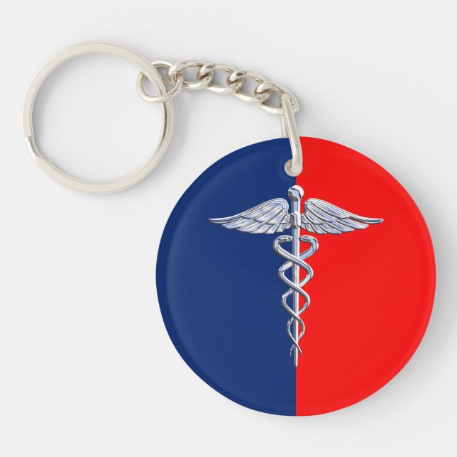 Silver Style Caduceus Medical Symbol League Schlüsselanhänger (Vorderseite)