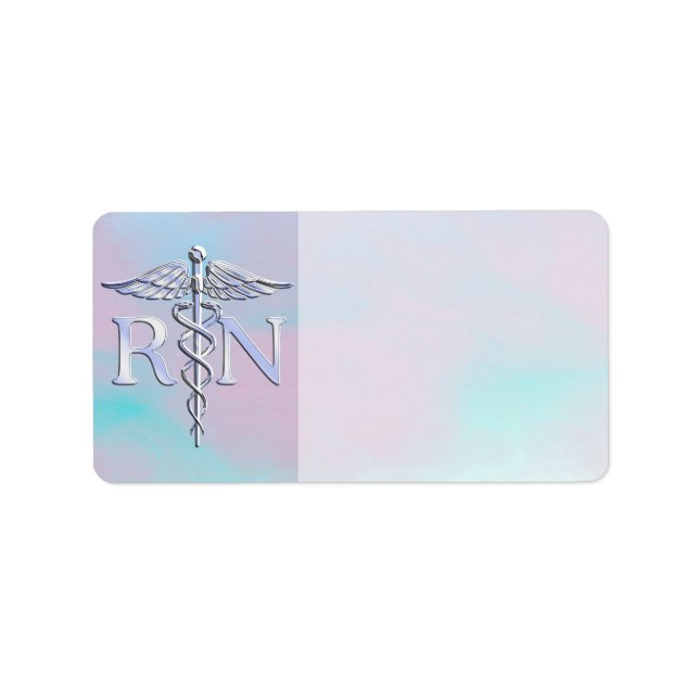 Silver Style RN Caduceus Medical Mother Pearl Adressaufkleber (Vorne)