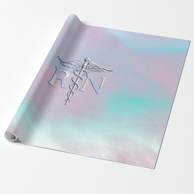 Silver Style RN Caduceus Medical Mother Pearl Geschenkpapier (Ungerollt)