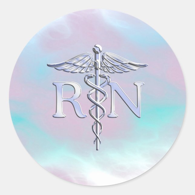 Silver Style RN Caduceus Medical Mother Pearl Runder Aufkleber (Vorderseite)