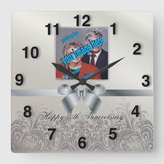 Silver Stylish 🕰️ 25-jähriges Jubiläum Special Quadratische Wanduhr (Vorderseite)