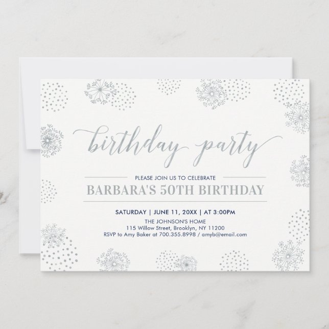 Silver Stylish Modern 50. Adult Birthday Party Einladung (Vorderseite)